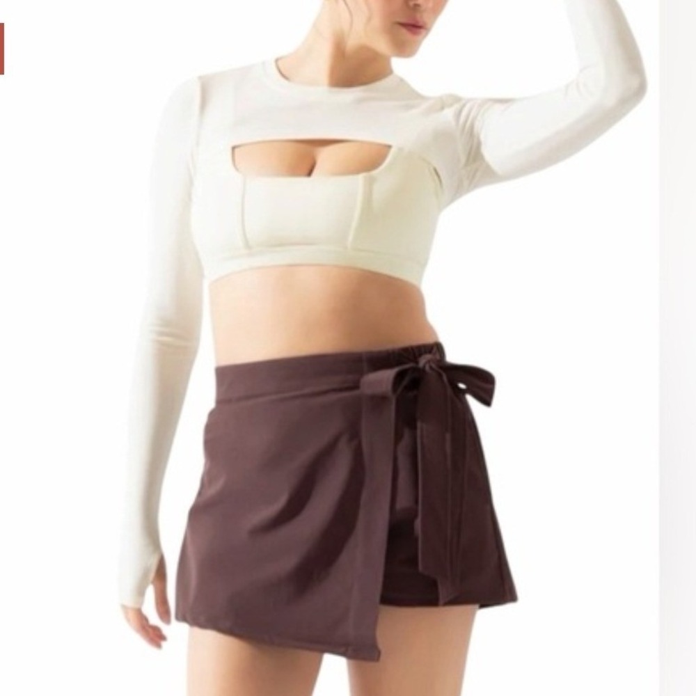 Popflex Thats A Wrap Skort Size 1X Brown Elastic Waist Tie Side Active Leisure